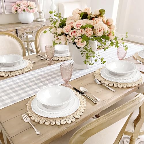 AELS Beaded Melamine Dinnerware Set of 12 Pcs Dinner Dishes Set for Indoor and Outdoor Use, Dishwasher Safe, Lightweight Unbreakable, BPA Free, Glossy Cream