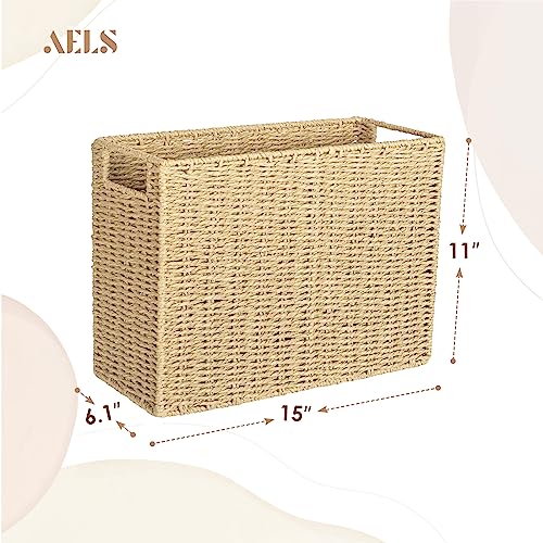 AELS Woven Natural Fibre Magazine Holder, Scalloped Edge Magazine Rack Floor, Hand-woven Magazine Organizer, Magazine Basket, Boho Modern Farmhouse Book Basket, File Newspaper Mail Holder for Office