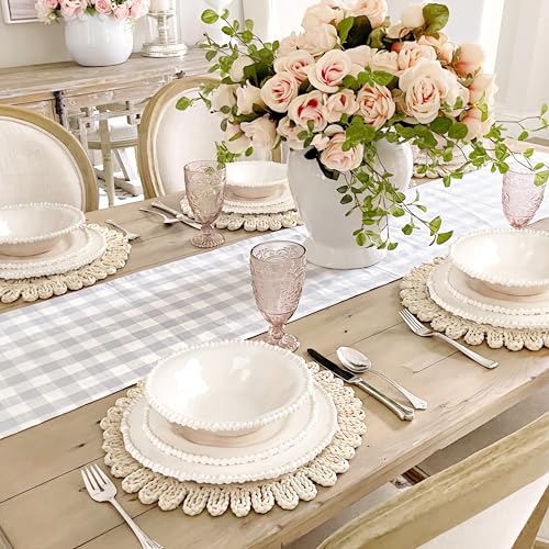 AELS Beaded Melamine Dinnerware Set of 12 Pcs Dinner Dishes Set for Indoor and Outdoor Use, Dishwasher Safe, Lightweight Unbreakable, BPA Free, Glossy Cream