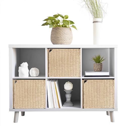 AELS 13" Handwoven Natural Fibre Doors for Cube Storage Shelf, Set of 4, Boho Straw Shelf Cover for Bookcase & Open Bookshelf, Rustic Farmhouse Home Decor, fit IKEA Kallax Shelf, Beige (Door ONLY)