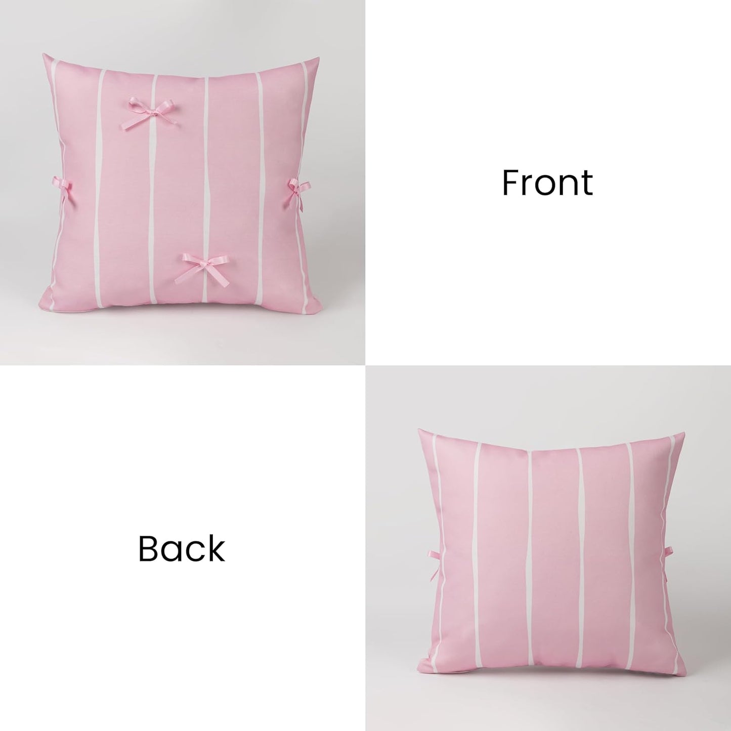 AELS Pink Bow Striped Decorative Valentine Throw Pillow Covers 18x18, Set of 2, Bowknot Pillow Case, Cute Cushion Case for Bed Couch Sofa, Pink and White Stripes, Covers Only