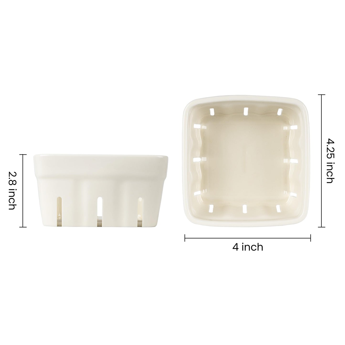 AELS Ceramic Berry Basket, 5.9" Container for Fruit & Vegetables, Farmhouse Fruit Bowl, Strawberry Decor, Farmers Market, Stoneware Harvest Bowls for Kitchen, Cream White and Matcha Latte Green