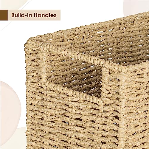 AELS Woven Natural Fibre Magazine Holder, Scalloped Edge Magazine Rack Floor, Hand-woven Magazine Organizer, Magazine Basket, Boho Modern Farmhouse Book Basket, File Newspaper Mail Holder for Office