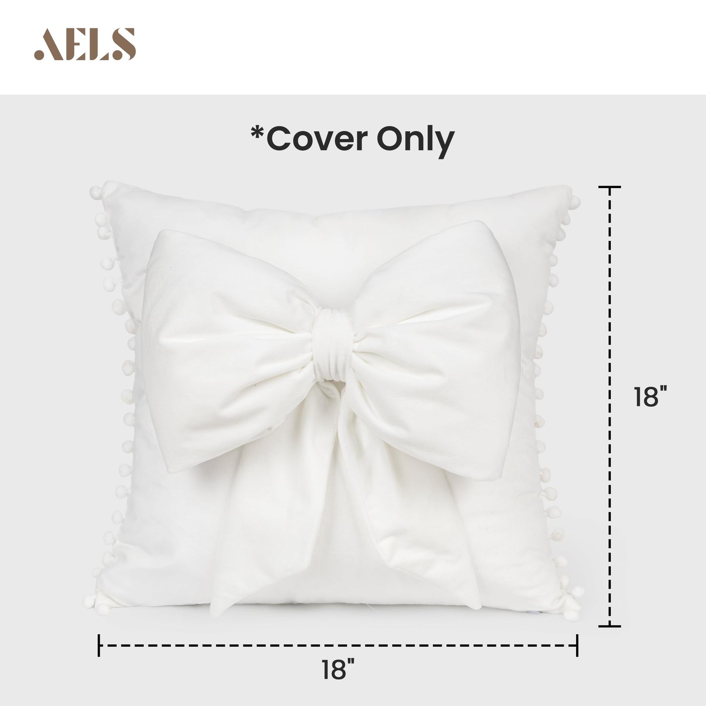 AELS Bow Pillow Cover, 18x18 Bow Decorative Set of 2, Velvet Bowknot Pillow Cover with Pom-poms for Valentine's Day, Wedding, Christmas, Living Room, Bedroom, Nursery Decor, Navy Blue