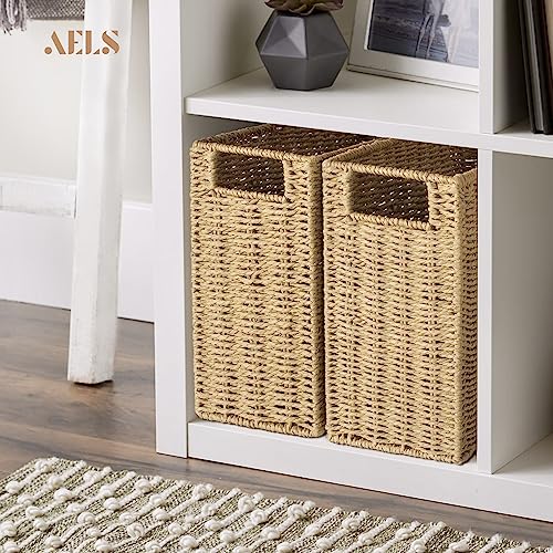 AELS Woven Natural Fibre Magazine Holder, Scalloped Edge Magazine Rack Floor, Hand-woven Magazine Organizer, Magazine Basket, Boho Modern Farmhouse Book Basket, File Newspaper Mail Holder for Office