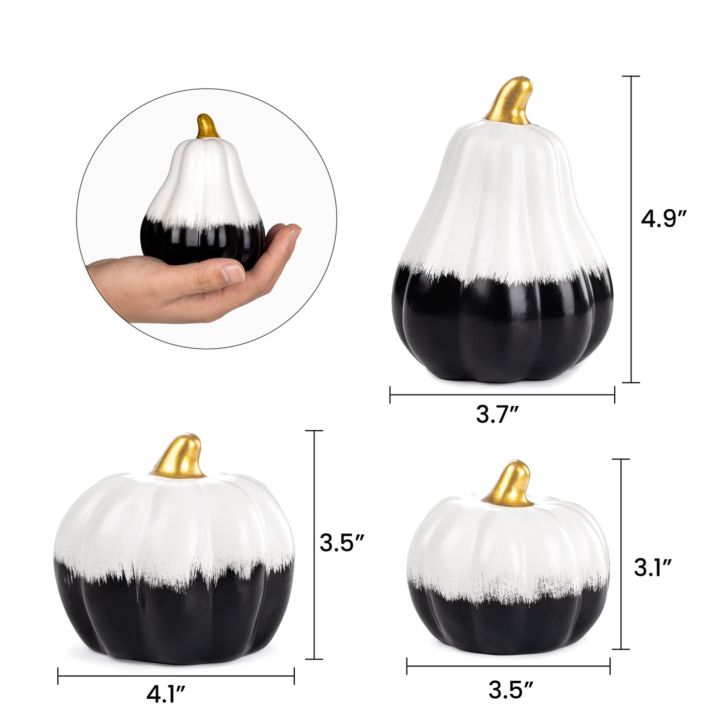 AELS Modern Ceramic Pumpkins Fall Decor Indoor, Set of 3 Chic Tabletop Decorations, Artificial Pumpkins Decor for Fall Table Runner, Office, Holiday Party Home, Black and White