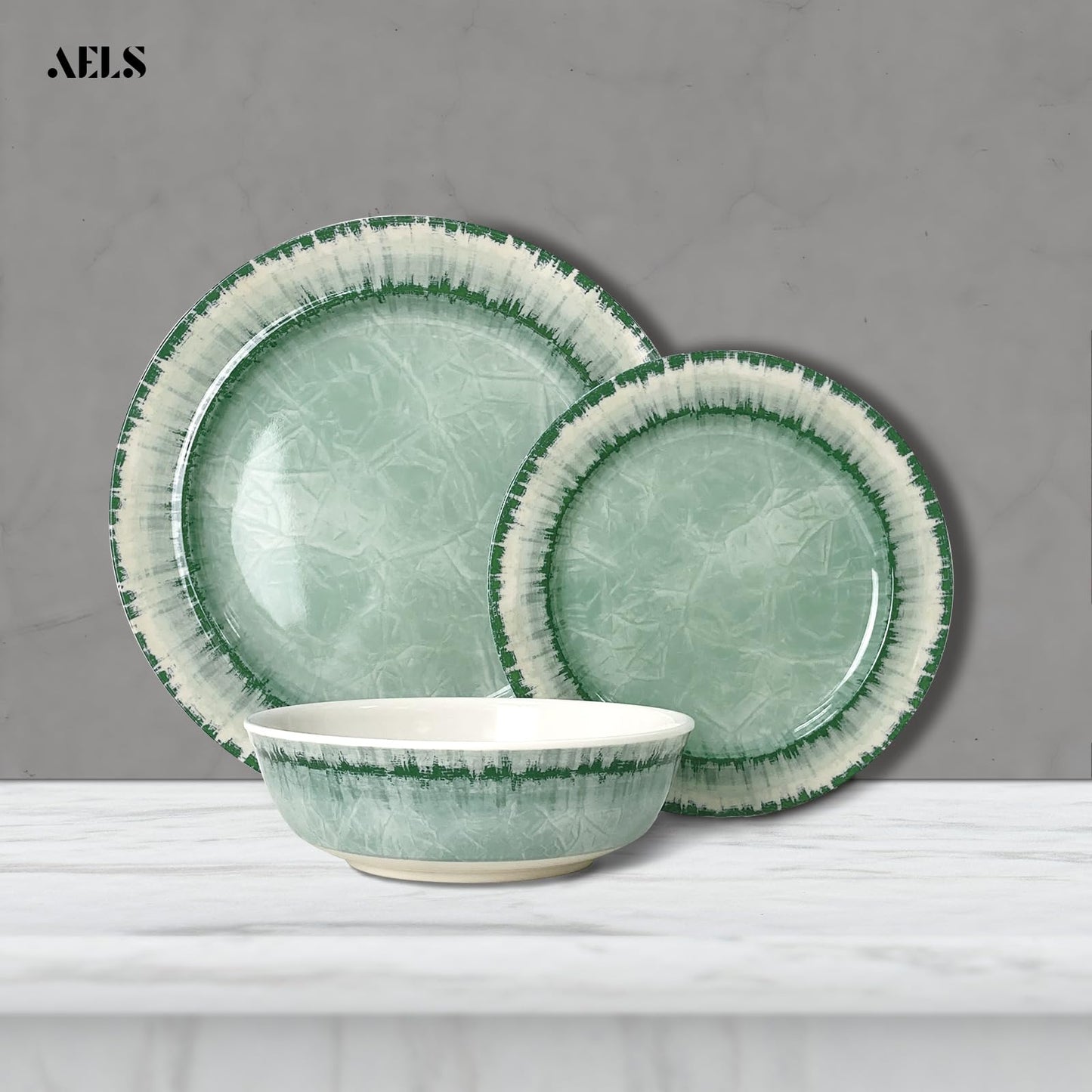 AELS Melamine Dinnerware Set of 12 Pcs Dinner Dishes Set for Indoor and Outdoor Use, Dishwasher Safe, Lightweight Unbreakable, BPA Free, Sage Green