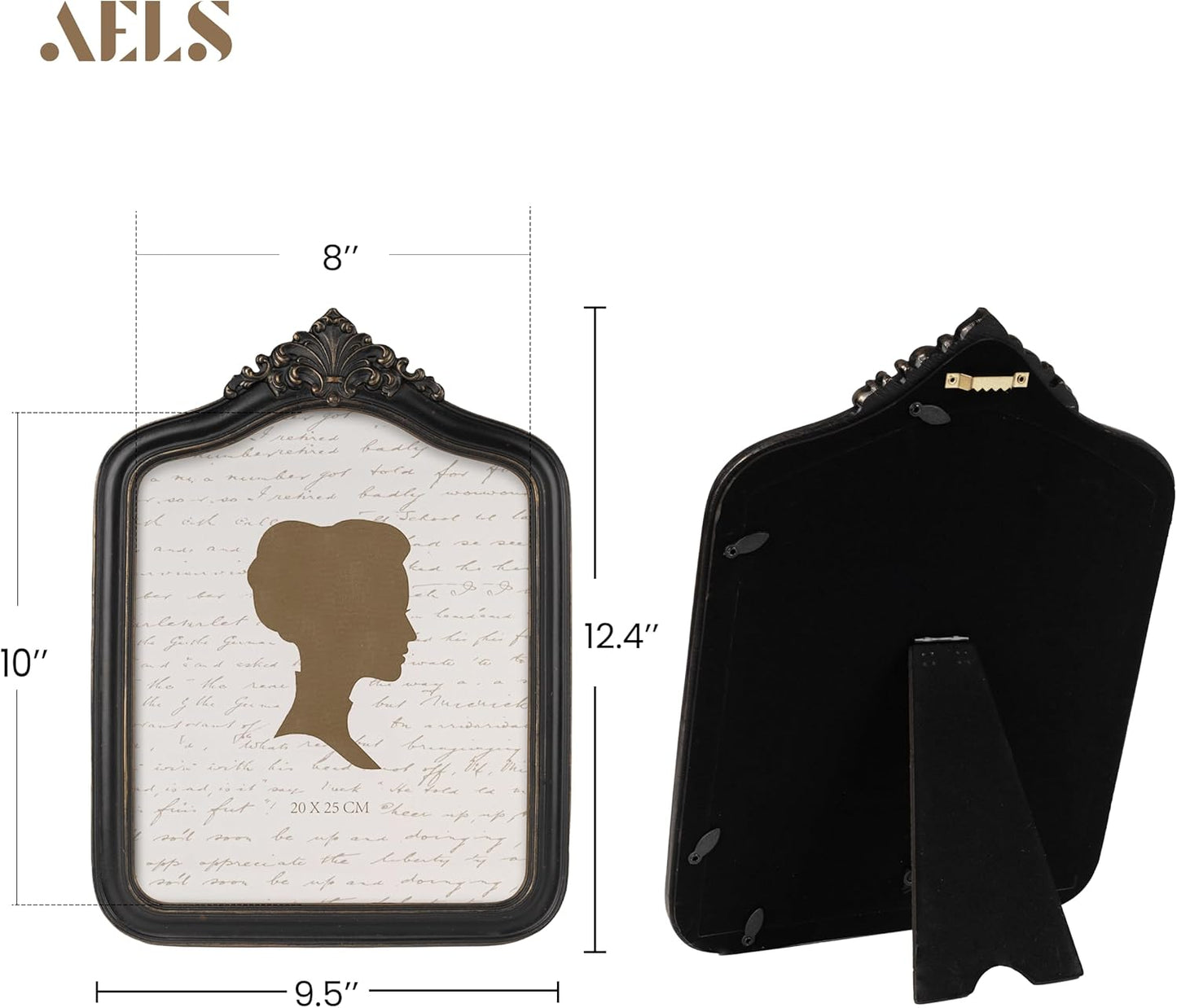 AELS 8x10 Inch Vintage Black Picture Frame, Elegant Antique Photo Frames with Glass Front, Photo Display, Tabletop Wall Hanging, Gift Ideas, Black and Bronze