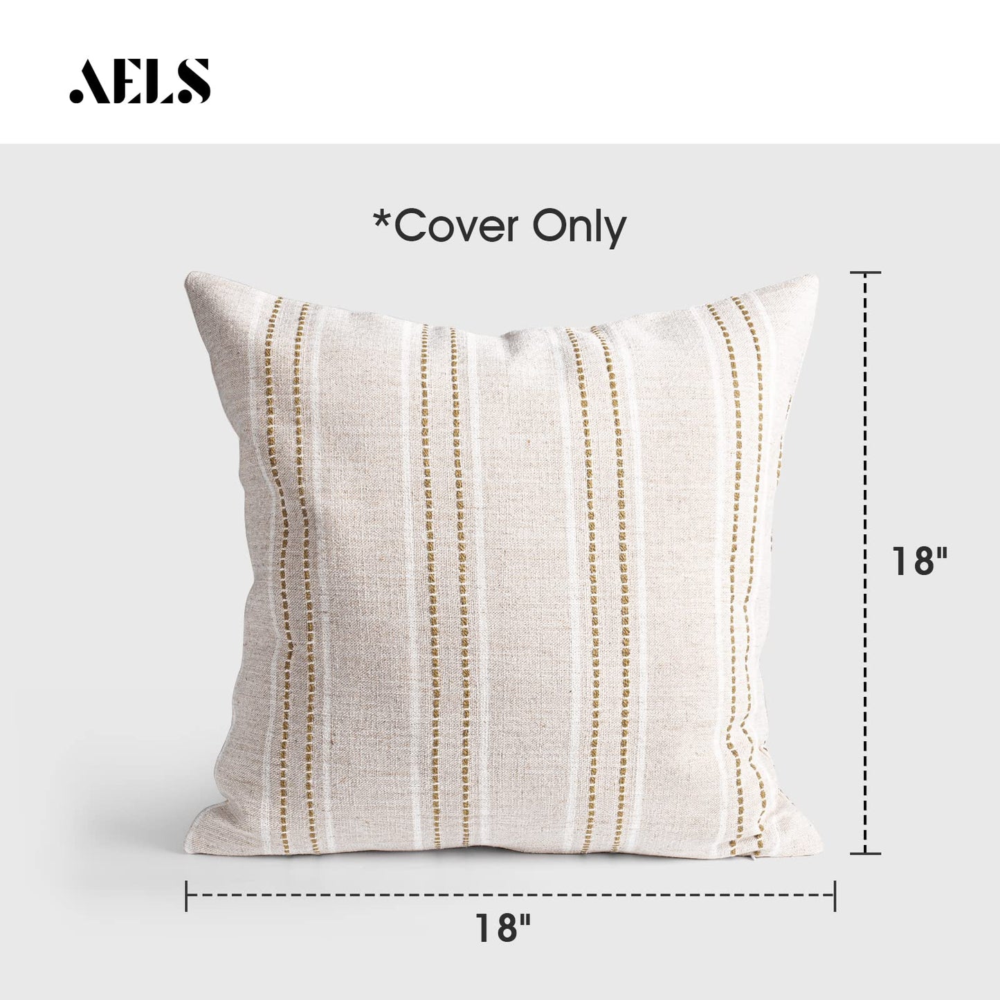 AELS 14x36 Decorative Lumbar Throw Pillow Covers, Farmhouse Linen Textured Long Pillow Case, Beige with White & Navy Blue Stitch Boho Cushion Cover for Couch Living Room (Cover ONLY)