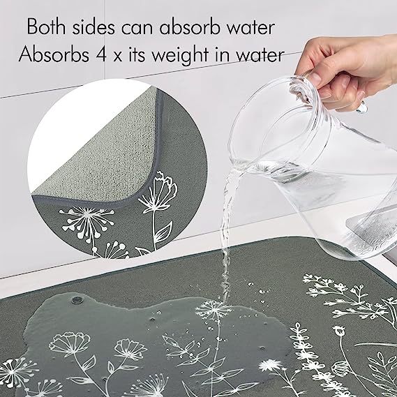 AELS XL 24 x 18 Dish Drying Mat Set of 2 for Kitchen Counter, Reversible  Absorbent Microfiber Dish Drainer/Rack Pads with Hanging Loop, Gray White  Daisy Herbs Leaves — AELS Home