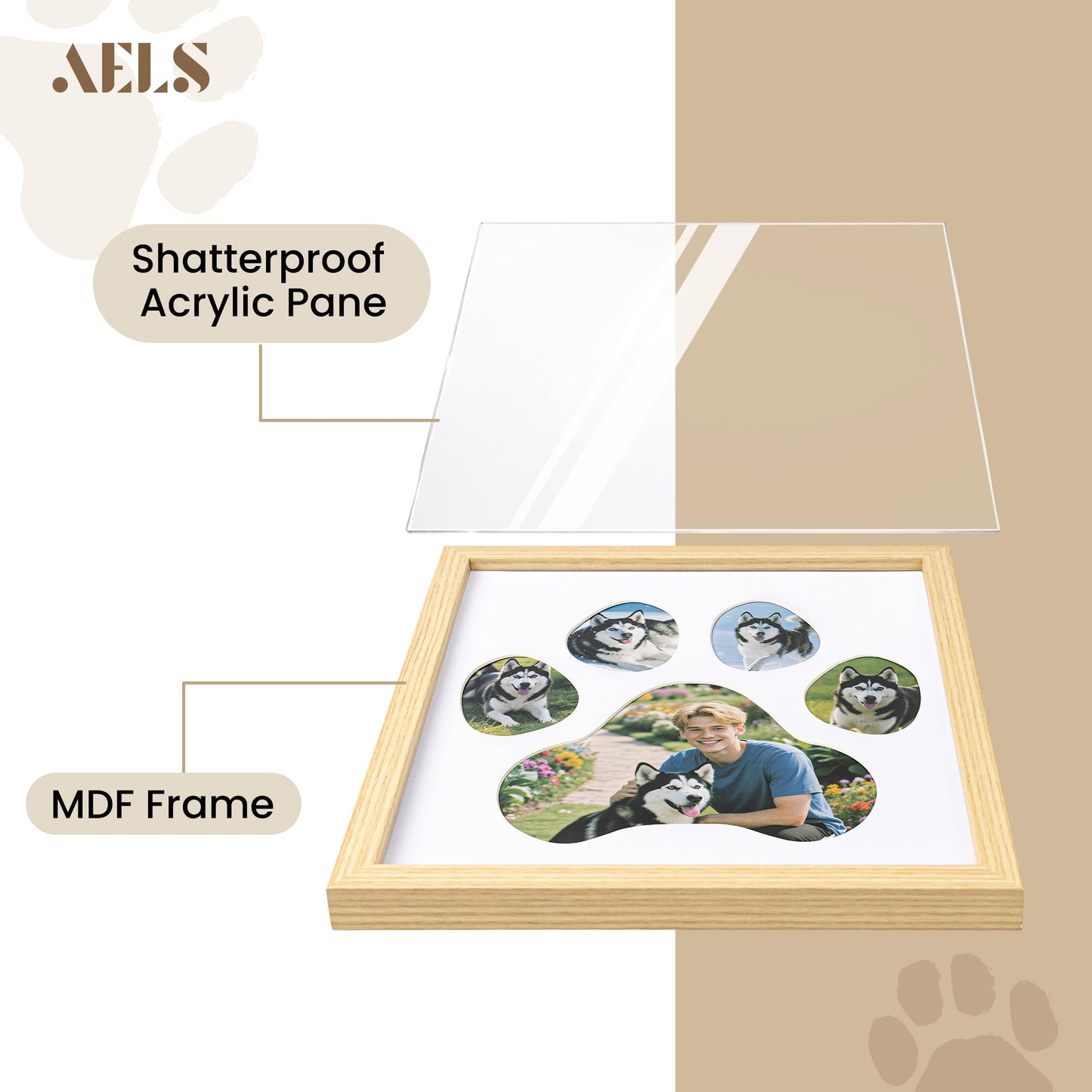 AELS Dog Paw Print Photo Collage Frame, Holds 5 Pictures of Pets & Owners, Ideal Gift for Dog Lovers Moms & Dads, Black Pet Memorial Keepsake and Wall Décor, 10.24" x 11.4"