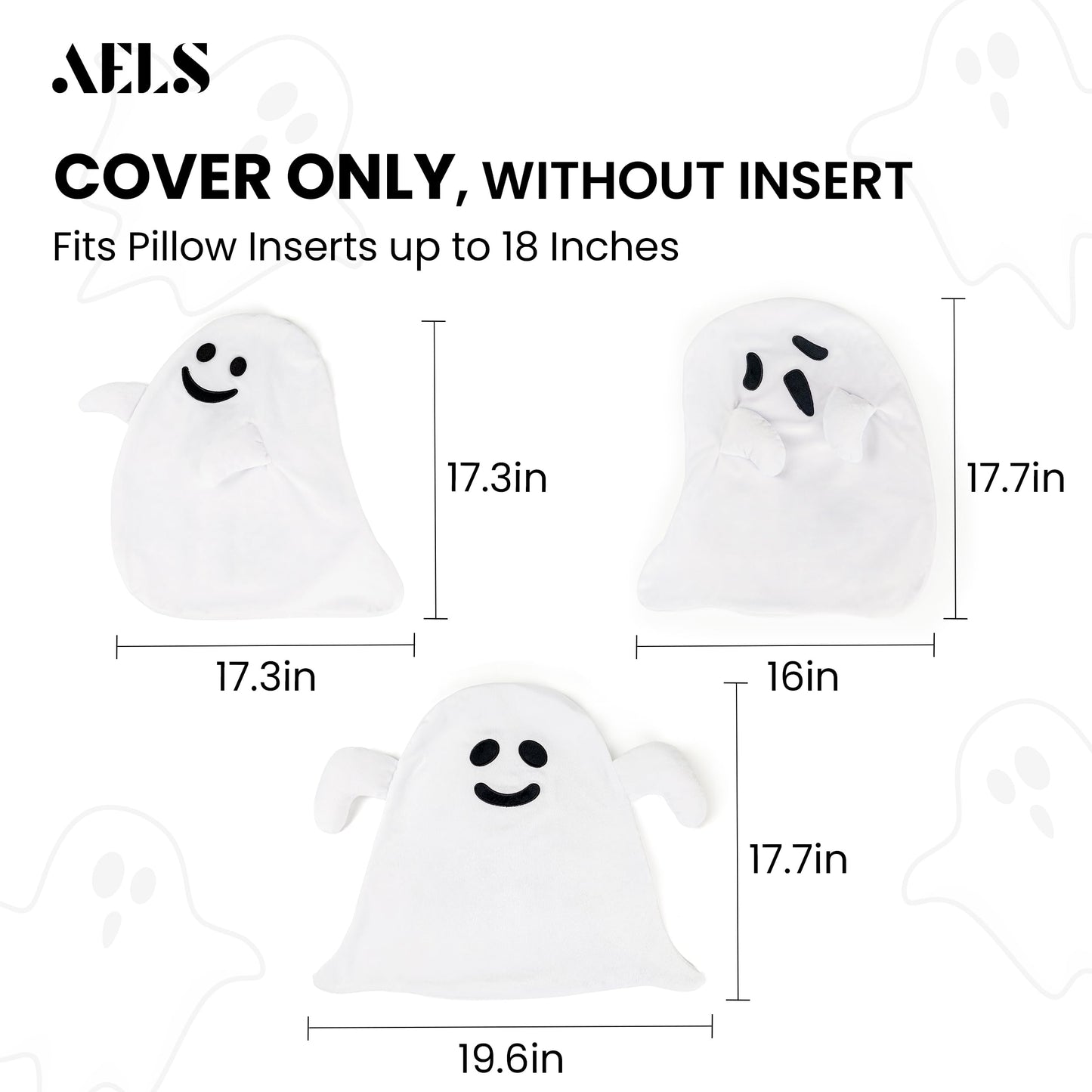 AELS Ghost Decorative Throw Pillow Cover Set of 3, Halloween Decorations, 19.6" &17.3" &15.7" Halloween Pillows Case for Holiday Party Home, Decor for Living Room Bedroom, Cover ONLY, Without Insert