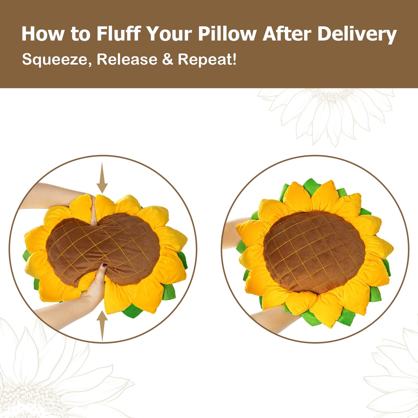 AELS 20.4" Sunflower Pillow, 3D Decorative Throw Pillow, Cute Sunflower Decor for Plant Lover, Sofa Couch Living Room Bedroom Nursery Decor, Yellow