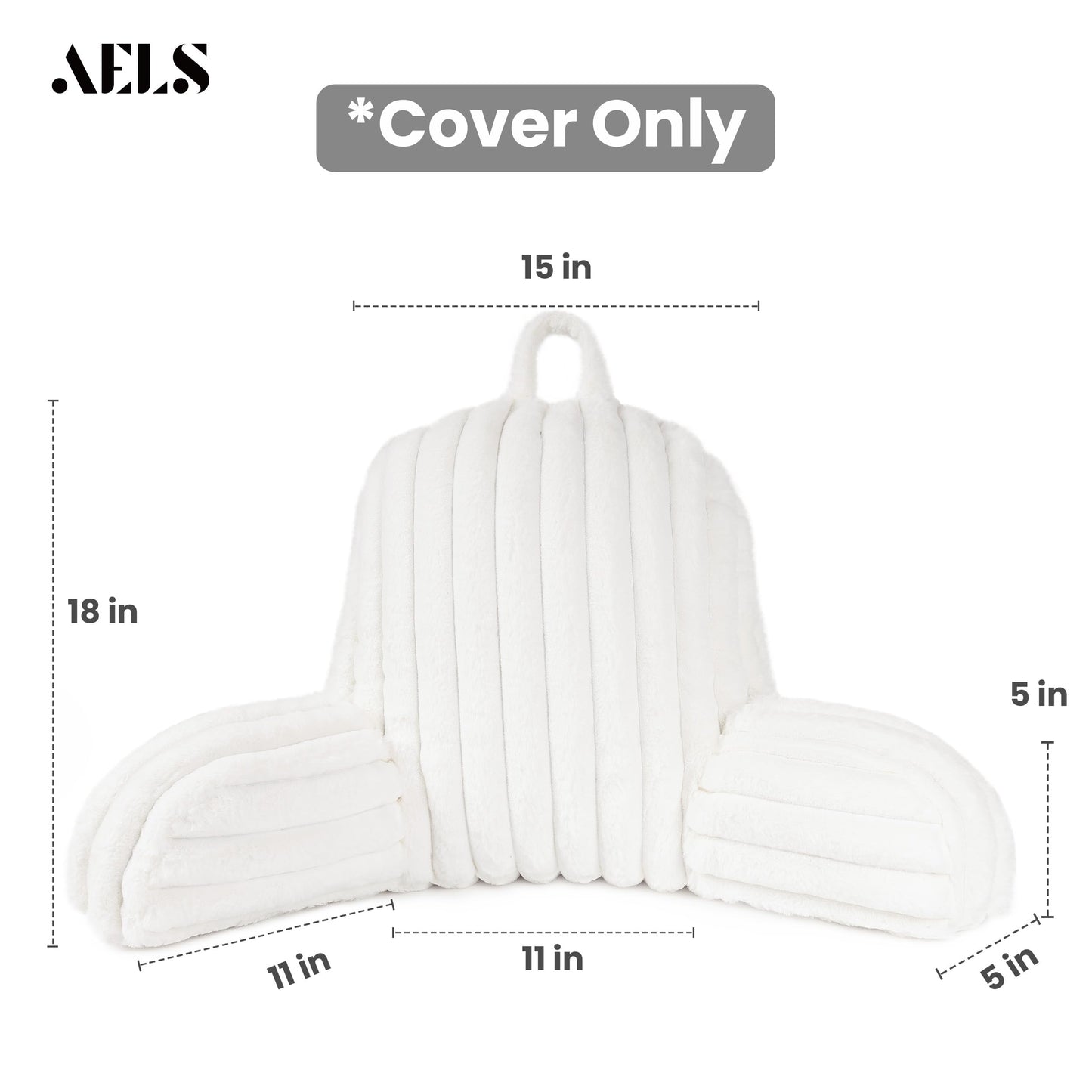 AELS Large Reading Pillow Replacement Cover with Arms and Pockets (Cover ONLY), 18" Soft Faux Fur Striped Backrest Pillow Cover Fits Standard Size Reading Pillows, Gray