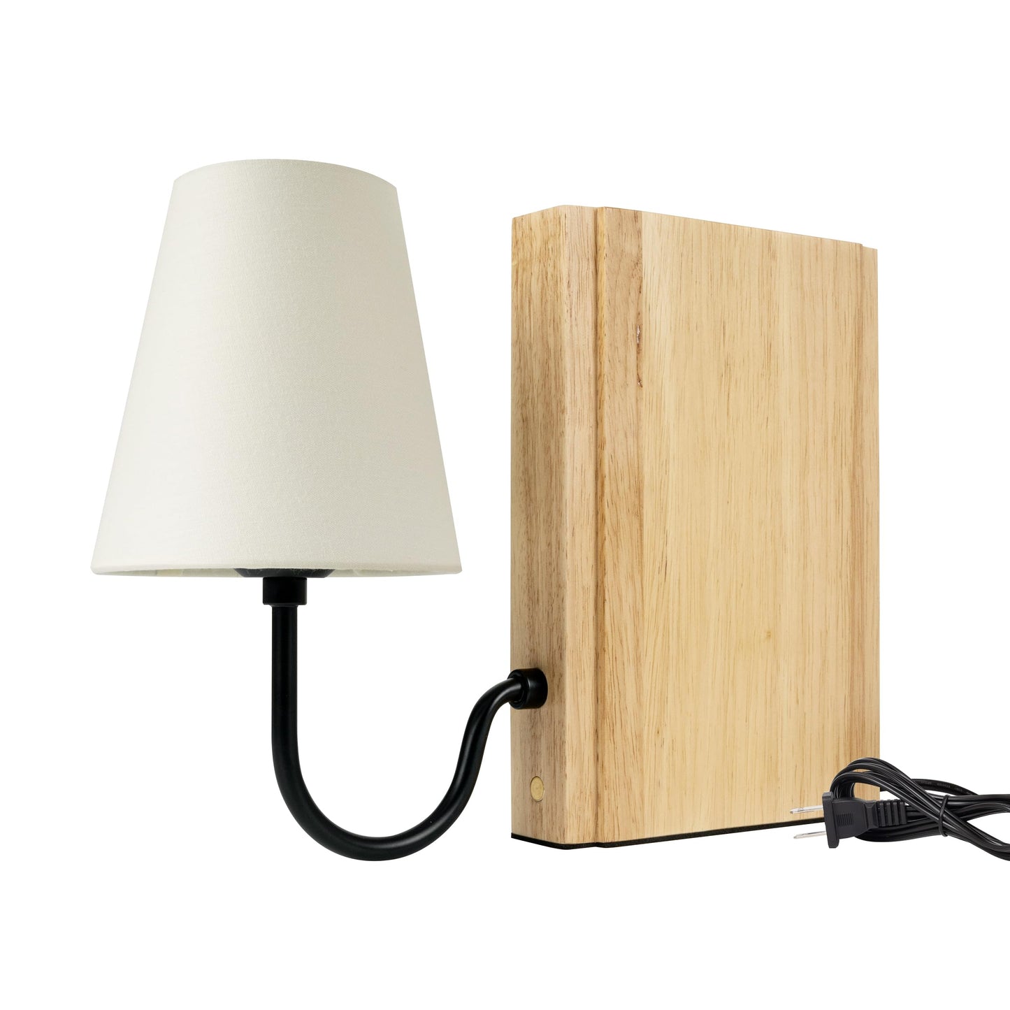 AELS Wooden Bookshelf Lamp with Bulb, Cordless Touch Dimmable Table Lamp with Linen Fabric Shade, Battery Operated, Modern Decorative Bookend, Book Sconce for Office Home Bedroom Bookshelf, Dark Brown