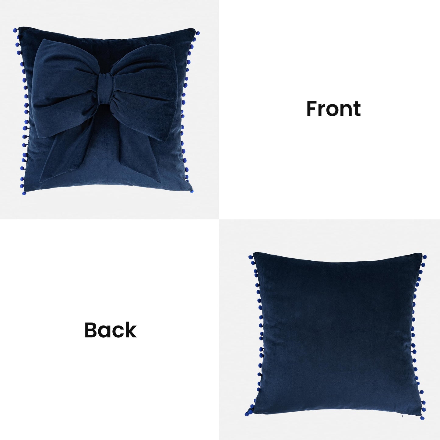 AELS Bow Pillow Cover, 18x18 Bow Decorative Set of 2, Velvet Bowknot Pillow Cover with Pom-poms for Valentine's Day, Wedding, Christmas, Living Room, Bedroom, Nursery Decor, Navy Blue