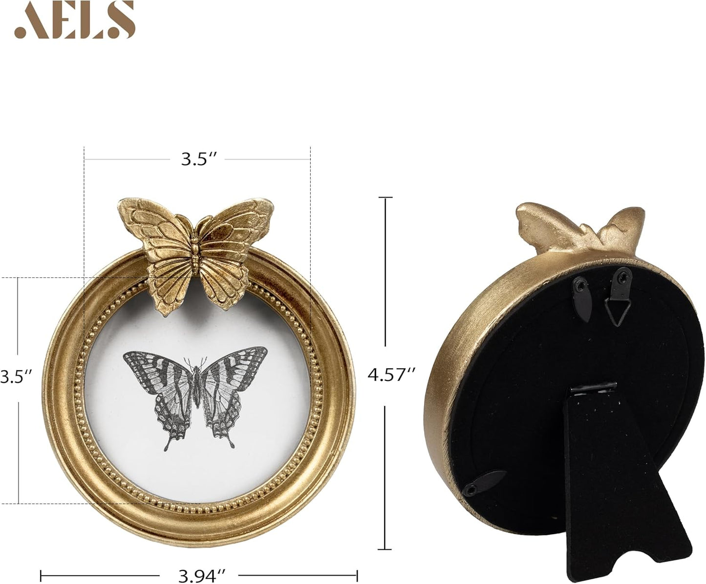 AELS 3.5 Inch Small Vintage Picture Frames Set of 3, Round Antique Photo Frames Set with Glass Front, Photo Display, Tabletop Wall Hanging, Gift Ideas, Golden