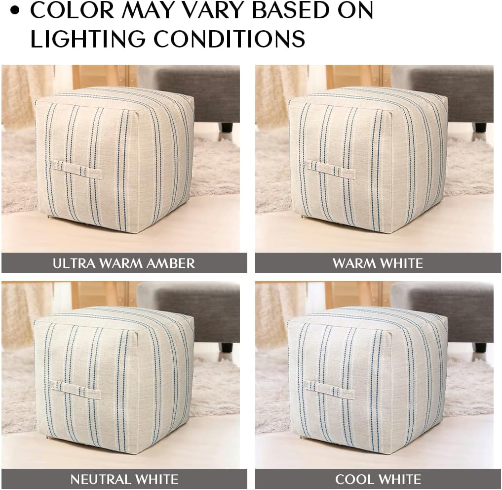 AELS Unstuffed Farmhouse Pouf Cover for Living Room, Storage Bean Bag Cubes, Off Beige & Light Brown Stripes Linen Square Ottoman Pouf Foot Rest Footstool, 18"x18"x18", Cover ONLY