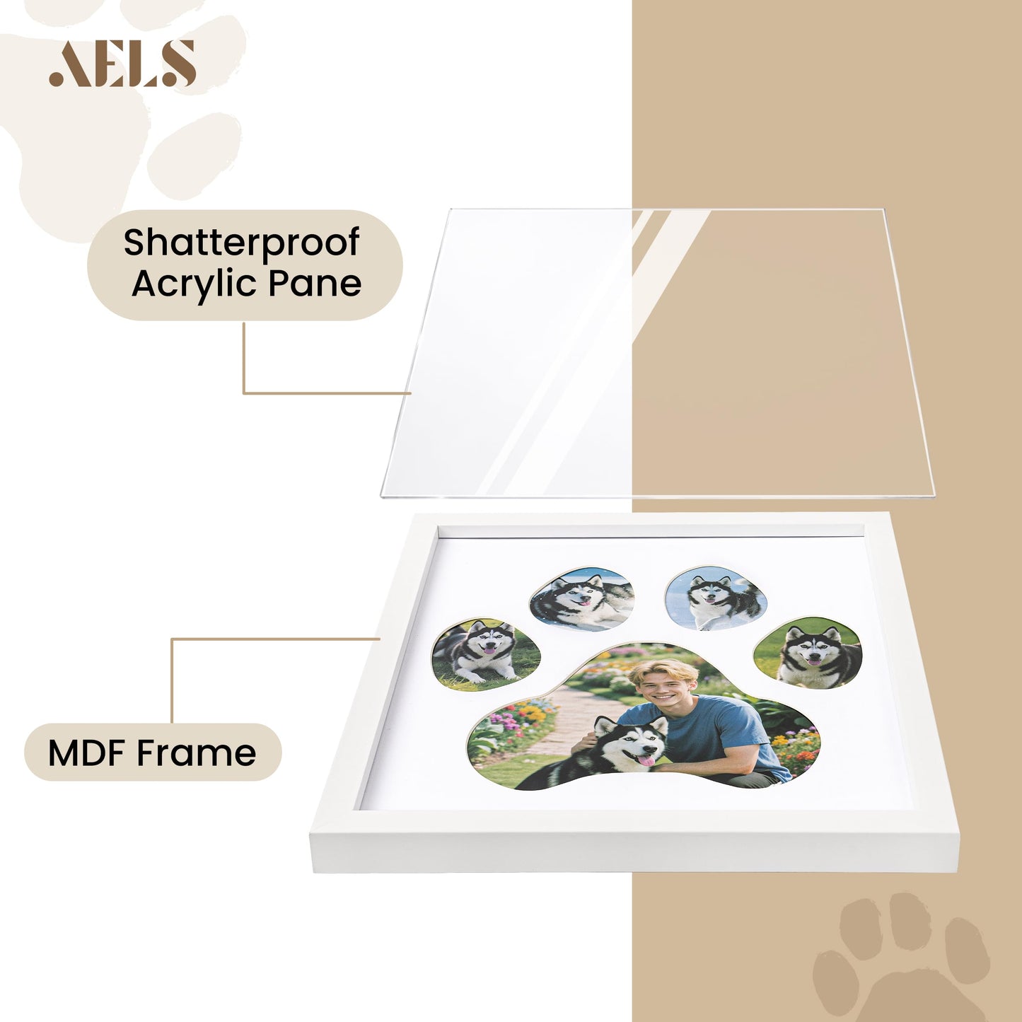 AELS Dog Paw Print Photo Collage Frame, Holds 5 Pictures of Pets & Owners, Ideal Gift for Dog Lovers Moms & Dads, Black Pet Memorial Keepsake and Wall Décor, 10.24" x 11.4"