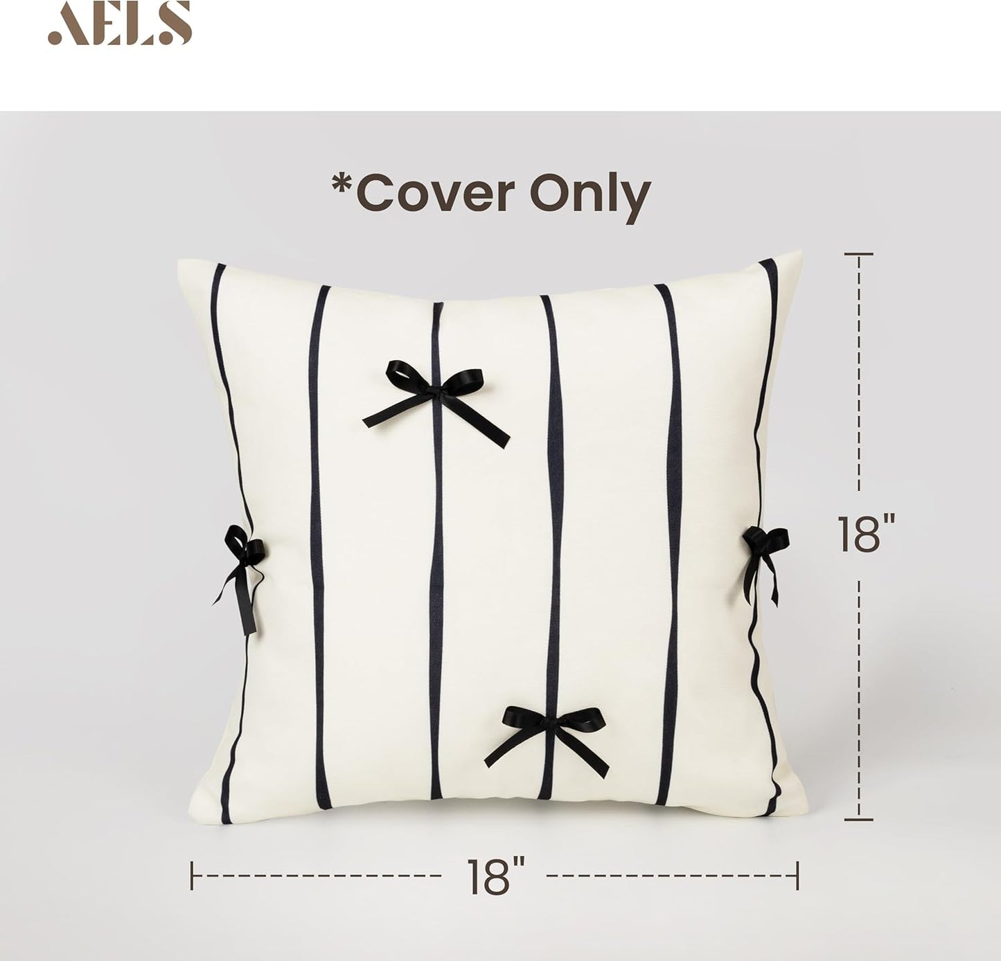 AELS Pink Bow Striped Decorative Valentine Throw Pillow Covers 18x18, Set of 2, Bowknot Pillow Case, Cute Cushion Case for Bed Couch Sofa, Pink and White Stripes, Covers Only