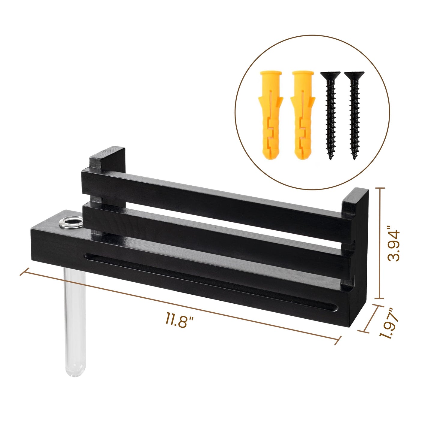 AELS Black Wall Mounted Key Holder with Acrylic Vase & Mail Organizer, Wooden Entryway Key Rack with 5.9" Test Tube Vase, Decorative Key Hanger with Slot for Keys and Letters, Gift Idea