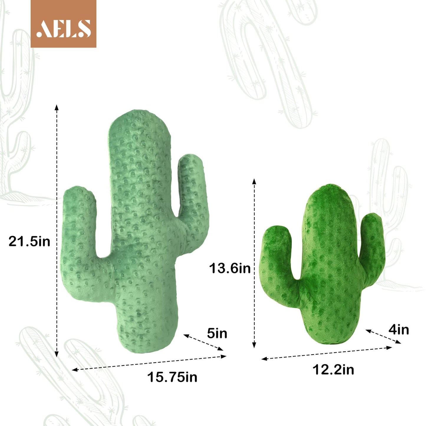 AELS Set of 2 Cactus Decorative Throw Pillows, 22"&14" Corduroy Striped Cactus Plush Pillow Set, Office Nap Pillow, Cute Succulent Throw Pillow for Nursery Bedroom Room Decor, Blue Green & Grass Green