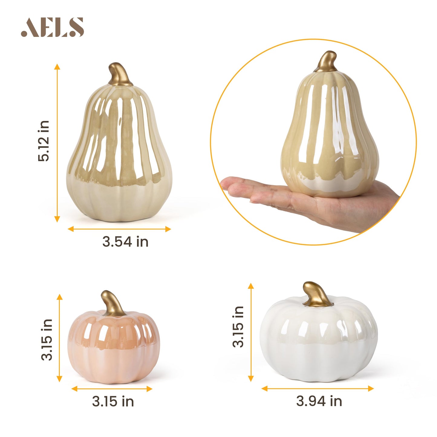 AELS Modern Ceramic Pumpkins Fall Decor Indoor, Set of 3 Chic Tabletop Decorations, Artificial Pumpkins Decor for Fall Table Runner, Office, Holiday Party Home, Black and White