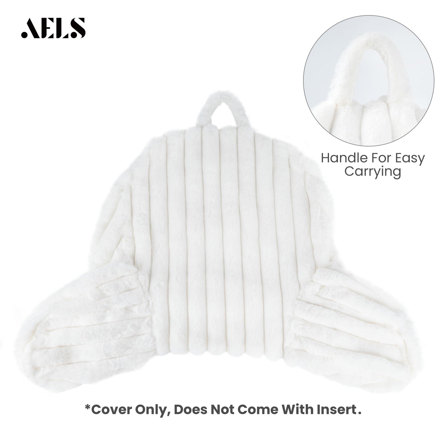 AELS Large Reading Pillow Replacement Cover with Arms and Pockets (Cover ONLY), 18" Soft Faux Fur Striped Backrest Pillow Cover Fits Standard Size Reading Pillows, Gray