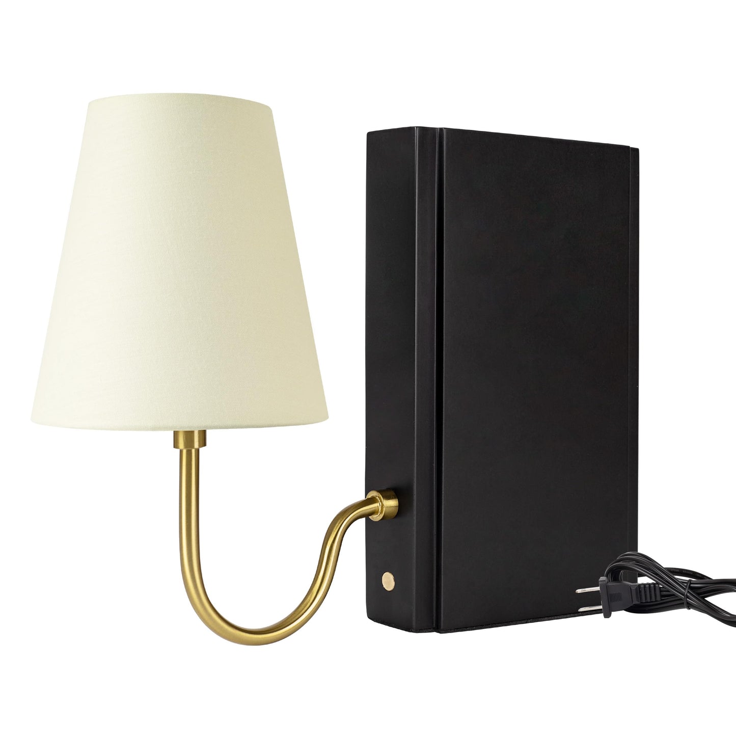 AELS Wooden Bookshelf Lamp with Bulb, Cordless Touch Dimmable Table Lamp with Linen Fabric Shade, Battery Operated, Modern Decorative Bookend, Book Sconce for Office Home Bedroom Bookshelf, Dark Brown