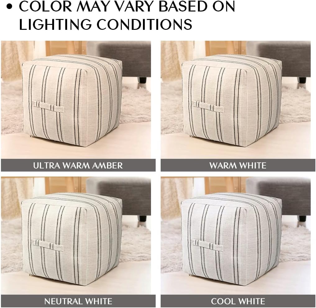 AELS Unstuffed Farmhouse Pouf Cover for Living Room, Storage Bean Bag Cubes, Off Beige & Light Brown Stripes Linen Square Ottoman Pouf Foot Rest Footstool, 18"x18"x18", Cover ONLY