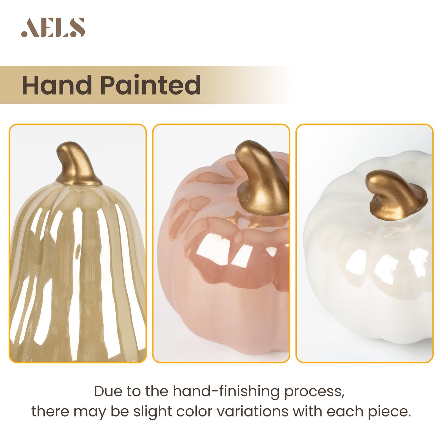 AELS Modern Ceramic Pumpkins Fall Decor Indoor, Set of 3 Chic Tabletop Decorations, Artificial Pumpkins Decor for Fall Table Runner, Office, Holiday Party Home, Black and White