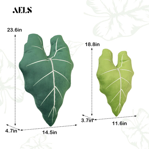 AELS Set of 2 3D Leaves Decorative Throw Pillows, 19"& 15" Philodendron Gloriosum Plush Pillow Set for Plant Lovers Garden Lovers, Living Room Bedroom Nursery Decor, Light Green & Dark Green