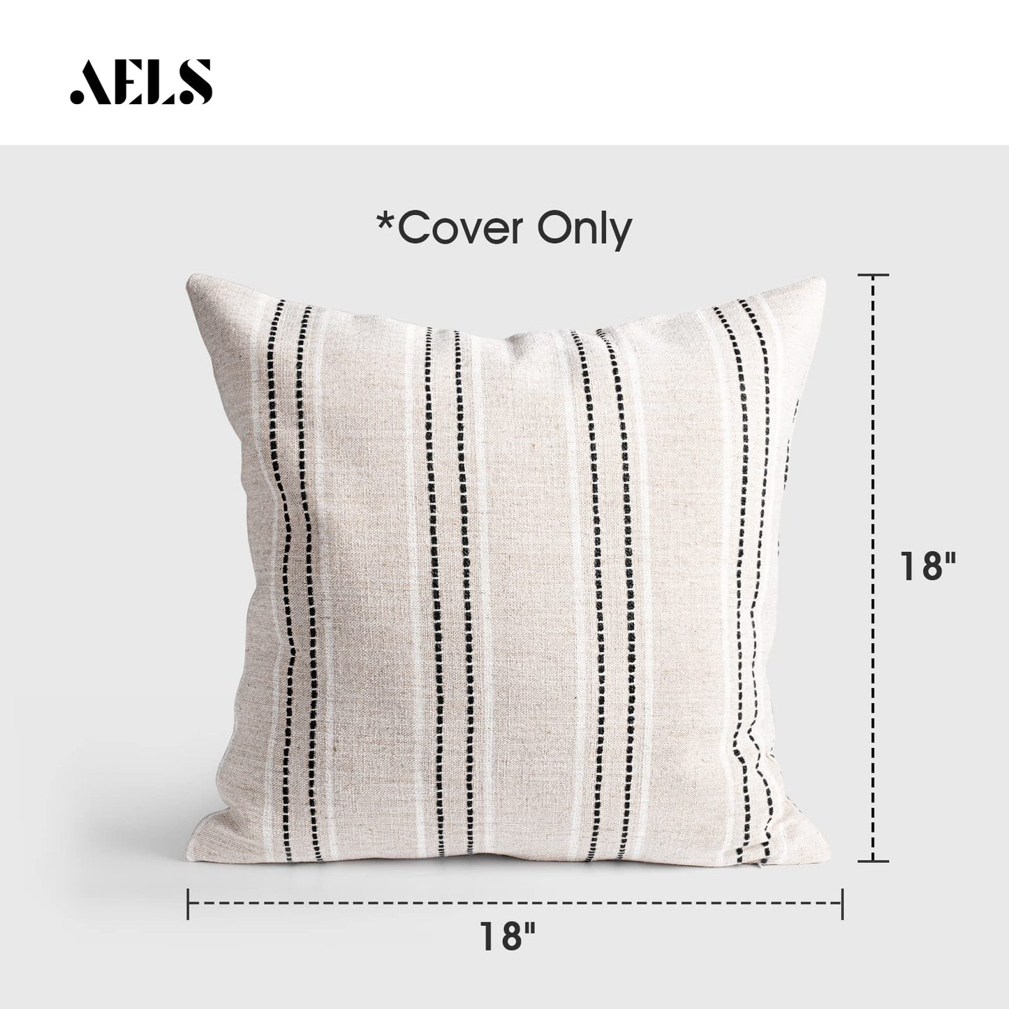 AELS 14x36 Decorative Lumbar Throw Pillow Covers, Farmhouse Linen Textured Long Pillow Case, Beige with White & Navy Blue Stitch Boho Cushion Cover for Couch Living Room (Cover ONLY)