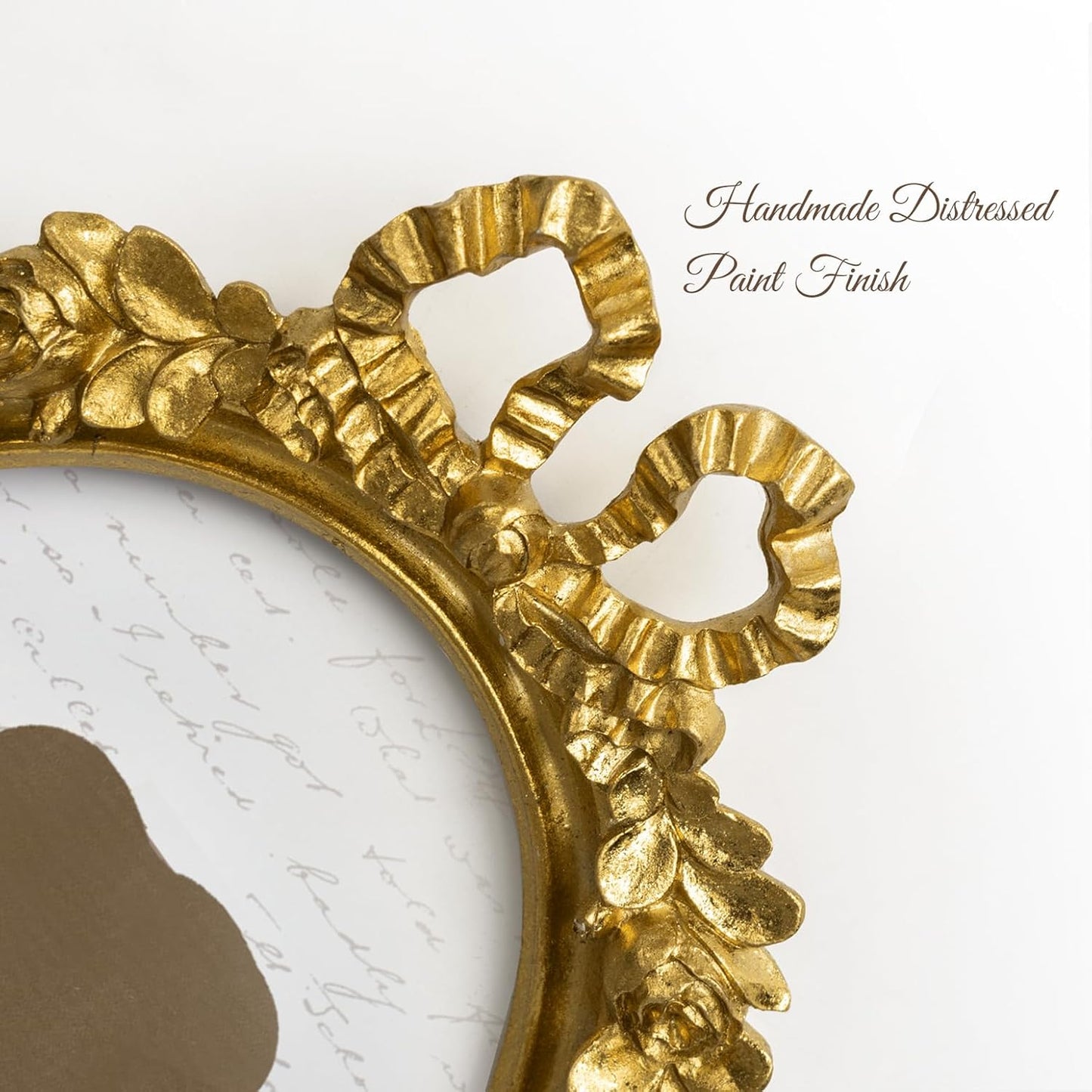 AELS 5x7 Inch Bow Vintage Picture Frame, Floral Rose Antique Oval Gold Photo Frames with Glass Front, Elegant Photo Display, Tabletop Wall Hanging, Gift Ideas