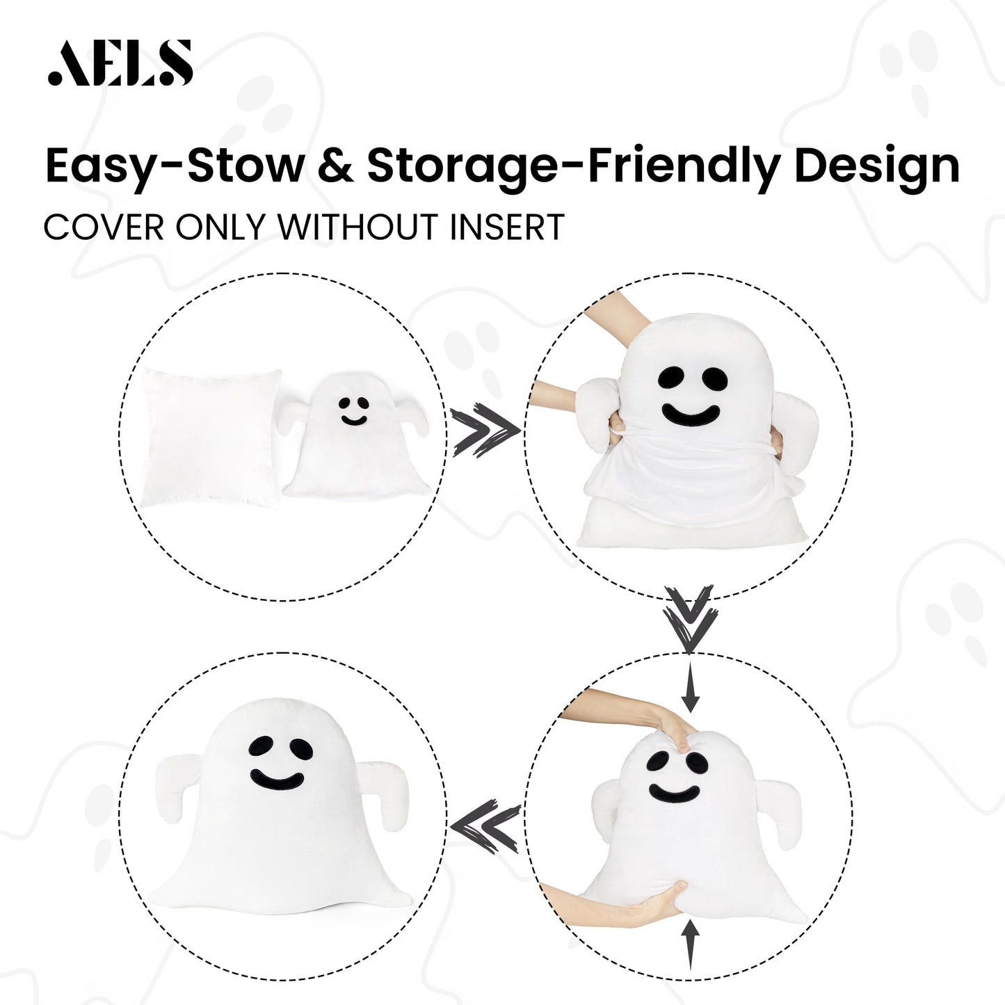 AELS Ghost Decorative Throw Pillow Cover Set of 3, Halloween Decorations, 19.6" &17.3" &15.7" Halloween Pillows Case for Holiday Party Home, Decor for Living Room Bedroom, Cover ONLY, Without Insert