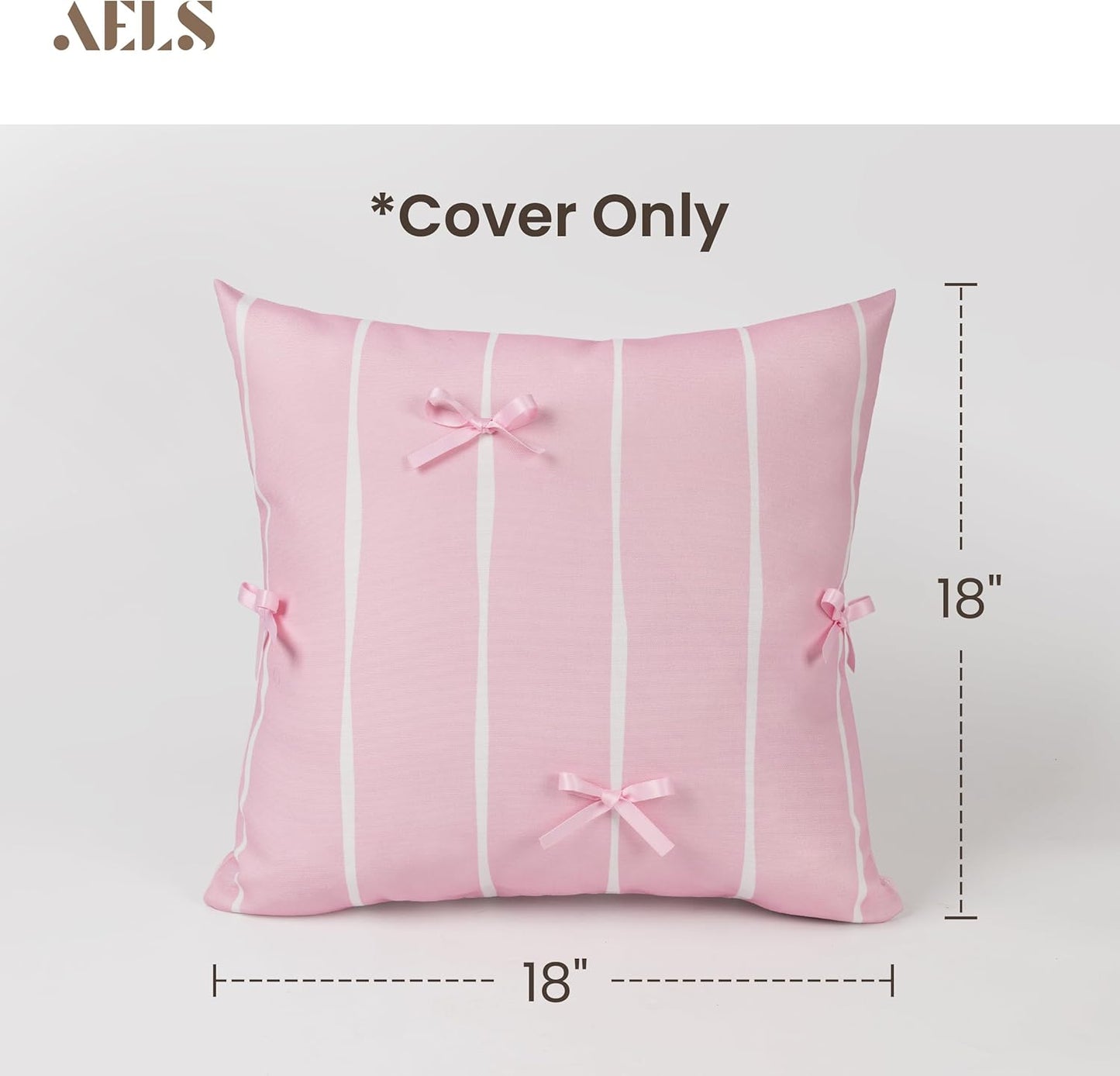 AELS Pink Bow Striped Decorative Valentine Throw Pillow Covers 18x18, Set of 2, Bowknot Pillow Case, Cute Cushion Case for Bed Couch Sofa, Pink and White Stripes, Covers Only