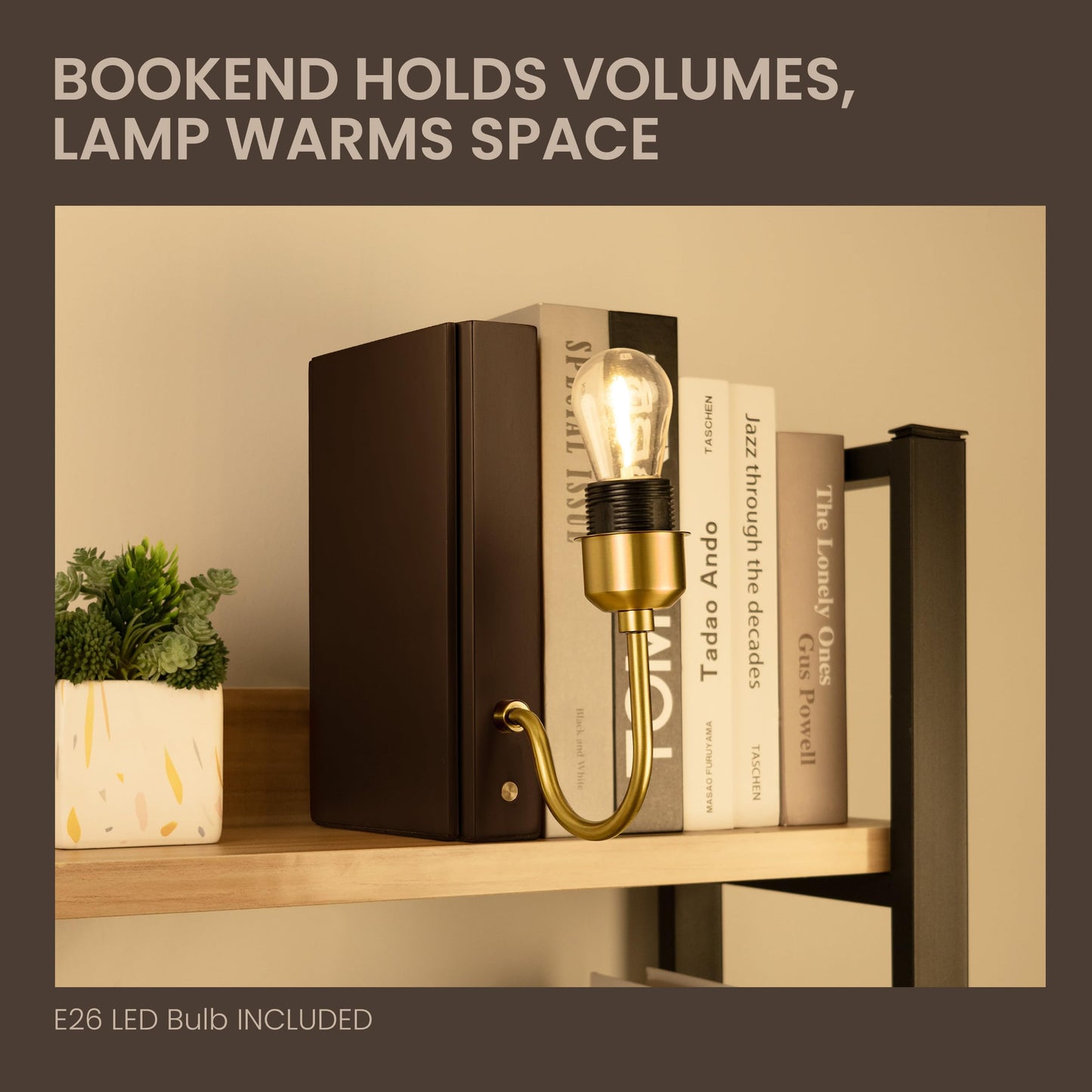 AELS Wooden Bookshelf Lamp with Bulb, Cordless Touch Dimmable Table Lamp with Linen Fabric Shade, Battery Operated, Modern Decorative Bookend, Book Sconce for Office Home Bedroom Bookshelf, Dark Brown