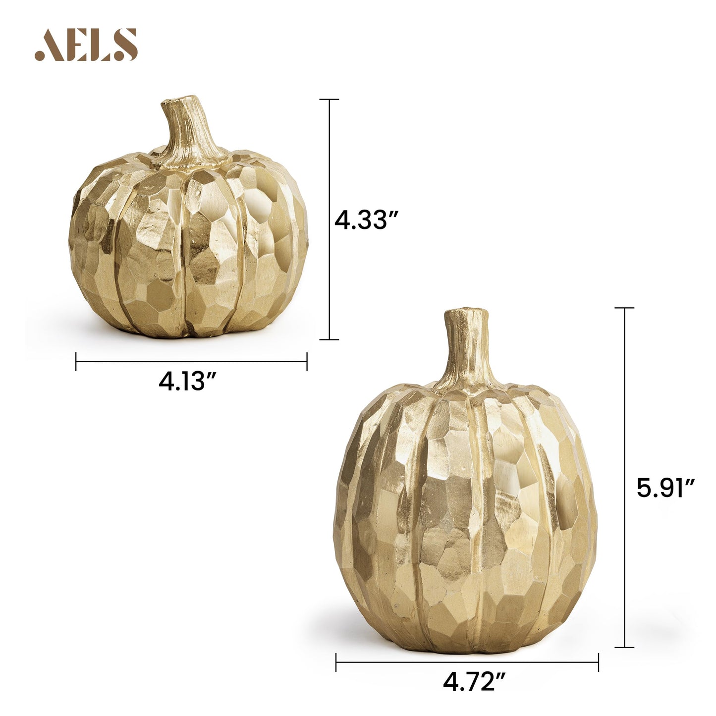AELS 5.9" Tall Modern Pumpkins Fall Decor Indoor, Set of 2 Elegant Tabletop Decorations, Resin Artificial Pumpkins Decor for Fall Table Runner, Office, Holiday Party Home, Golden