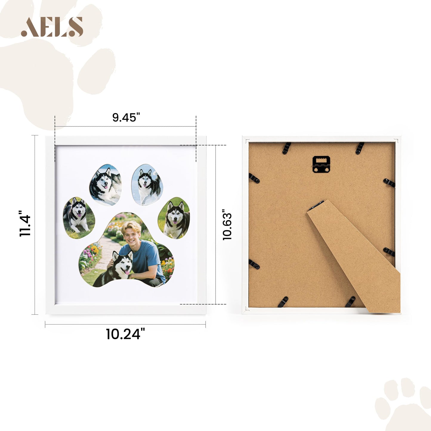 AELS Dog Paw Print Photo Collage Frame, Holds 5 Pictures of Pets & Owners, Ideal Gift for Dog Lovers Moms & Dads, Black Pet Memorial Keepsake and Wall Décor, 10.24" x 11.4"