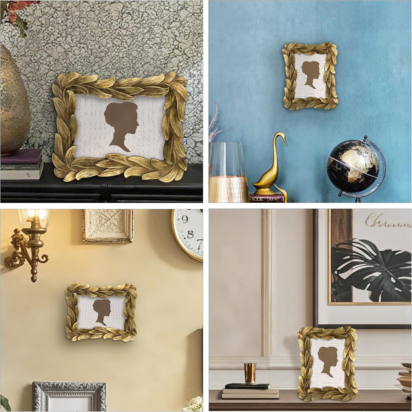 AELS 5x7 Inch Vintage Leaf Picture Frame, Elegant Antique Photo Frames with Glass Front, Photo Display, Tabletop Wall Hanging, Gift Ideas, Golden Bronze