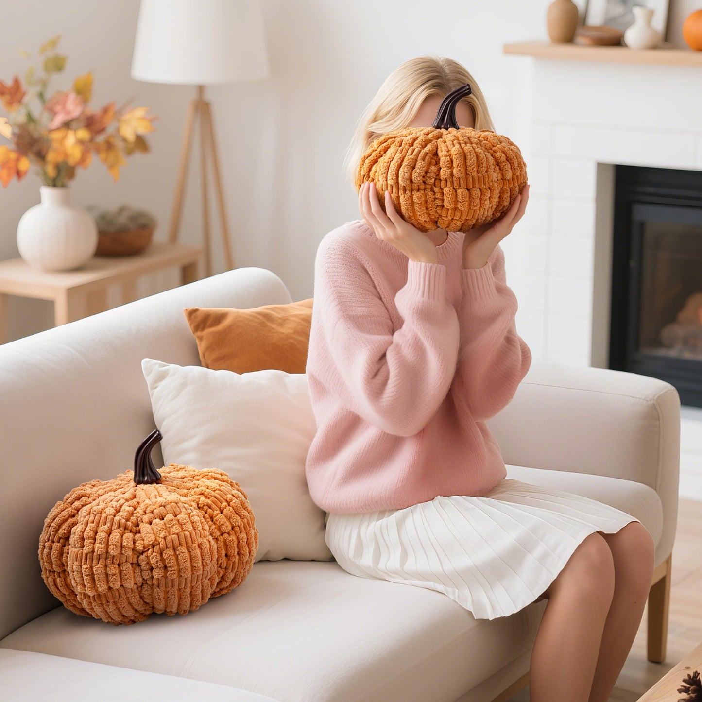 AELS Pumpkin Pillows Halloween Pumpkin Pillow, Fall Thanksgiving Decorative Throw Pillow, 14 Inch 3D Pumpkin Throw Pillows for Home, Party, Gift, Pumpkin Orange