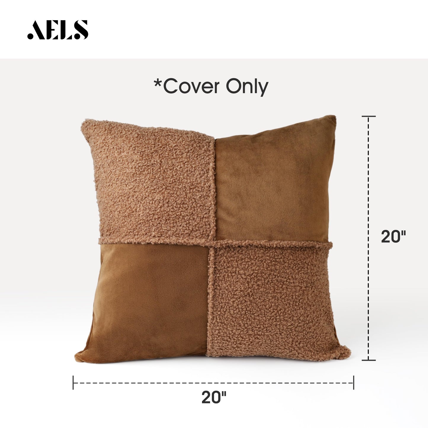 AELS 20x20 Decorative Boucle & Velvet Throw Pillow Covers, Farmhouse Textured Pillow Case, Set of 2, Patchwork Cushion Cover for Sofa Couch Living Room, Chocolate Brown (Cover ONLY)