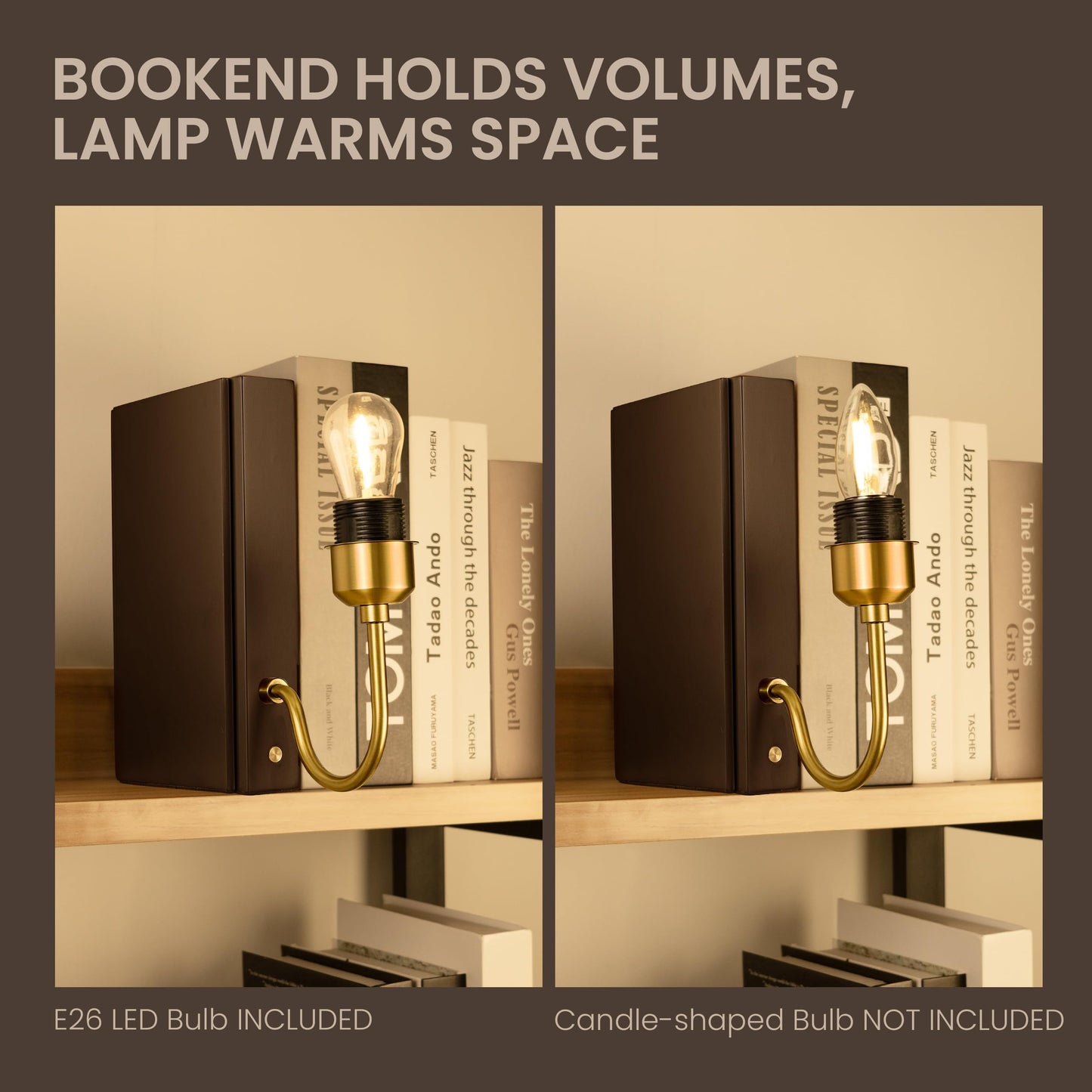 AELS Wooden Bookshelf Lamp with Bulb, Cordless Touch Dimmable Table Lamp with Linen Fabric Shade, Battery Operated, Modern Decorative Bookend, Book Sconce for Office Home Bedroom Bookshelf, Dark Brown