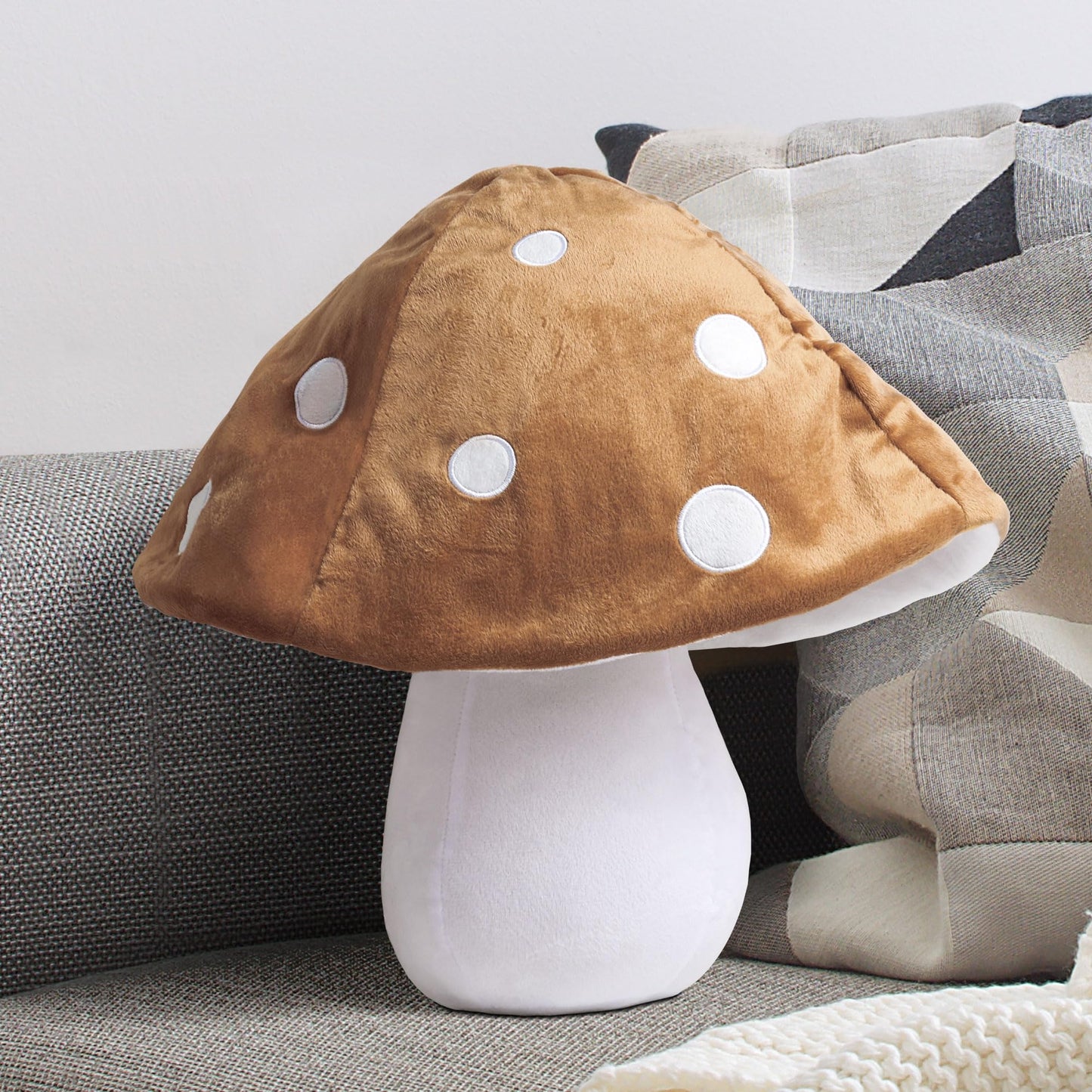 AELS 15.35 Inches Mushroom Pillow, Cute 3D Polka Dot Mushroom Plush, Decorative Throw Pillow for Mushroom Lover Sofa Couch Living Room Bedroom Nursery Decor, Red