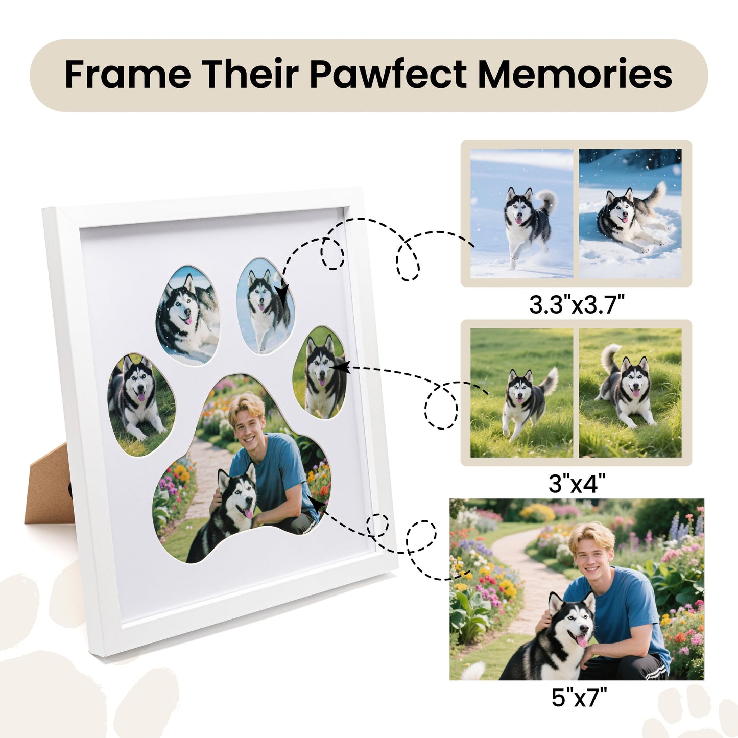 AELS Dog Paw Print Photo Collage Frame, Holds 5 Pictures of Pets & Owners, Ideal Gift for Dog Lovers Moms & Dads, Black Pet Memorial Keepsake and Wall Décor, 10.24" x 11.4"