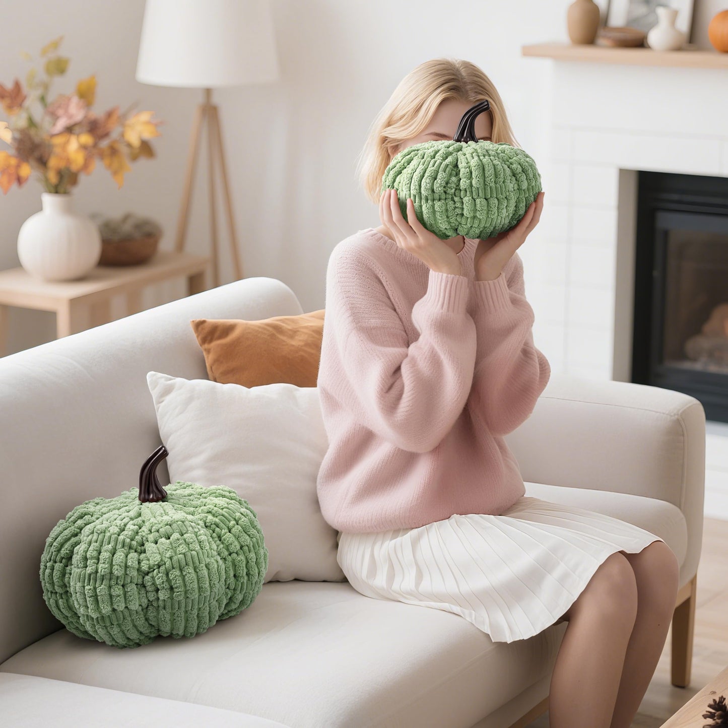 AELS Pumpkin Pillows Halloween Pumpkin Pillow, Fall Thanksgiving Decorative Throw Pillow, 14 Inch 3D Pumpkin Throw Pillows for Home, Party, Gift, Pumpkin Orange