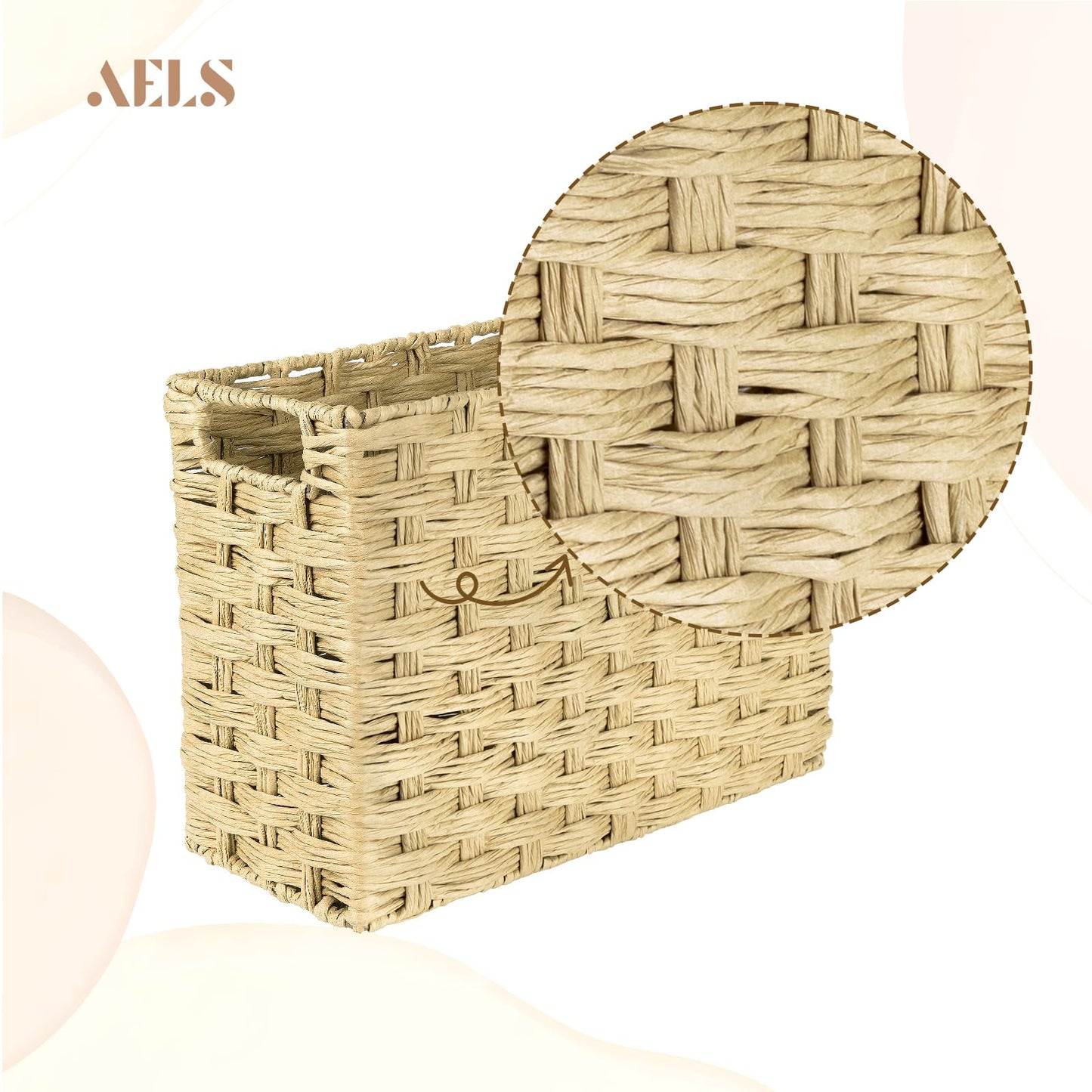 AELS Woven Natural Fibre Magazine Holder, Scalloped Edge Magazine Rack Floor, Hand-woven Magazine Organizer, Magazine Basket, Boho Modern Farmhouse Book Basket, File Newspaper Mail Holder for Office