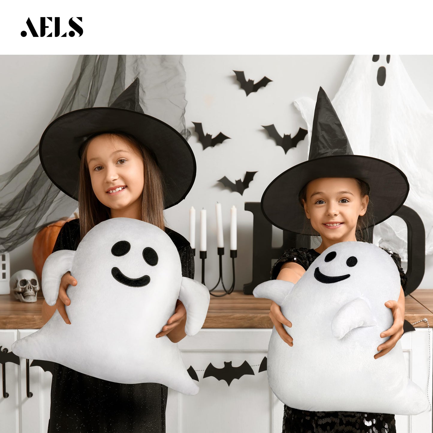 AELS Ghost Decorative Throw Pillow Cover Set of 3, Halloween Decorations, 19.6" &17.3" &15.7" Halloween Pillows Case for Holiday Party Home, Decor for Living Room Bedroom, Cover ONLY, Without Insert