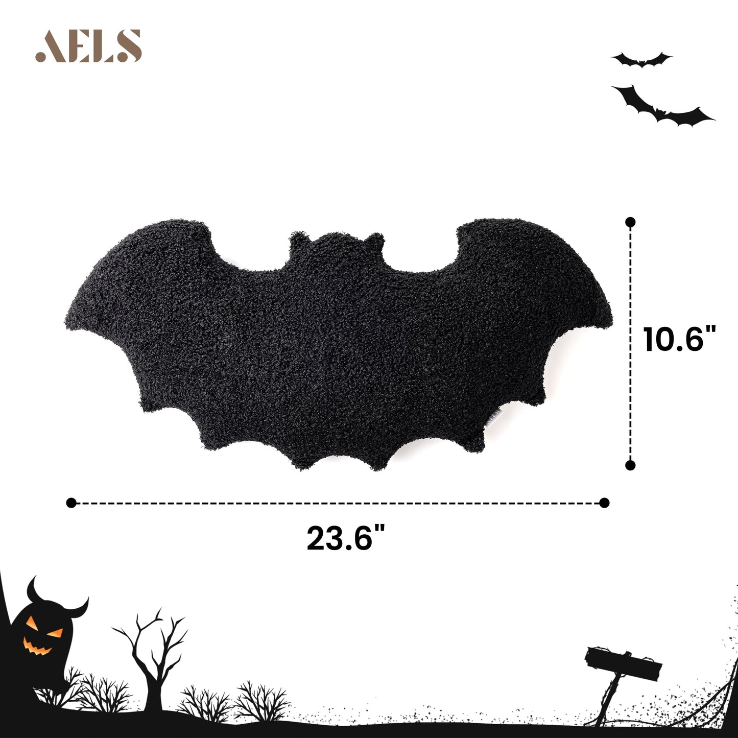 AELS Bat Pillow Set of 2, 23.6"&19.6" Bats Plush Pillow, Halloween Pillows for Holiday Party Home, Halloween Decorations for Living Room Bedroom, Black
