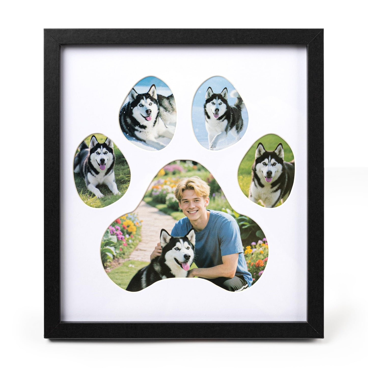 AELS Dog Paw Print Photo Collage Frame, Holds 5 Pictures of Pets & Owners, Ideal Gift for Dog Lovers Moms & Dads, Black Pet Memorial Keepsake and Wall Décor, 10.24" x 11.4"